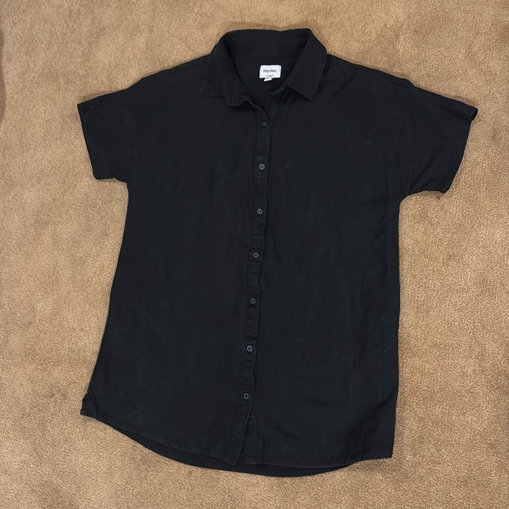 Rhythm short sleeve button up shirt dress | Black | XS